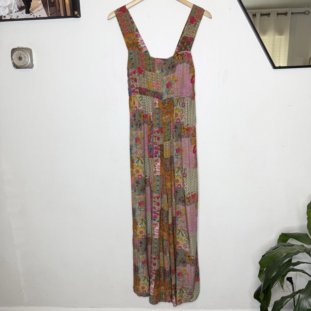 Natural Life Tricia Wide Leg Patchwork Jumpsuit Floral Boho Women's Medium